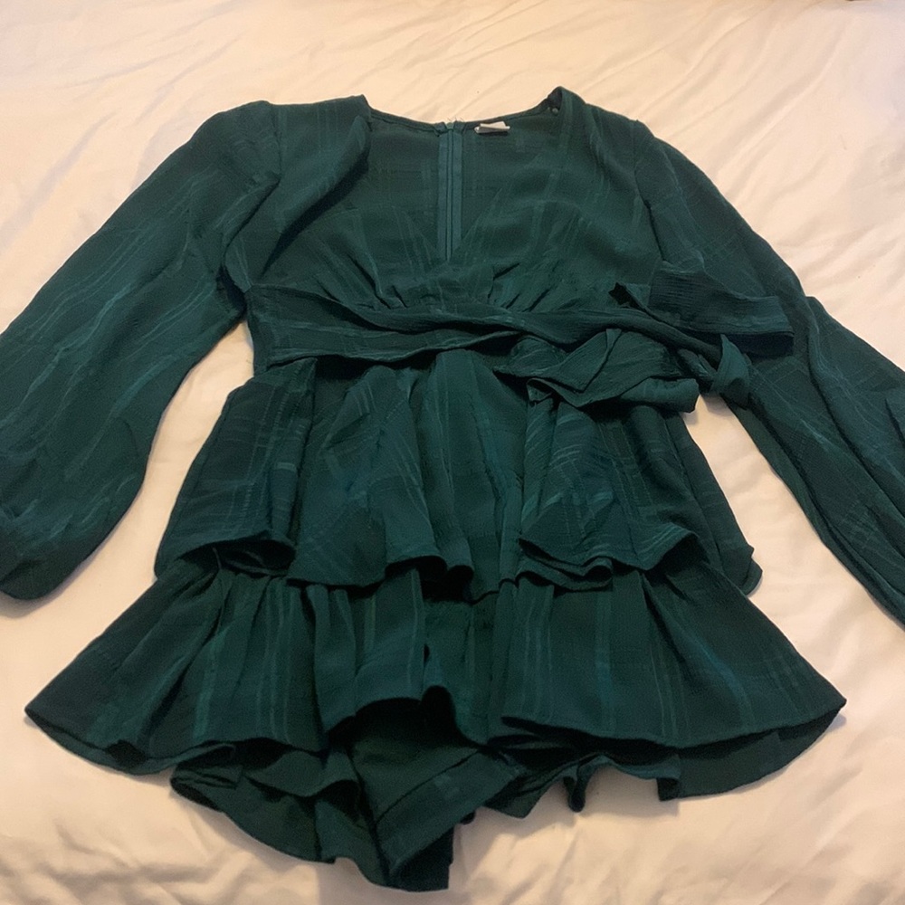 Tie-front Emerald Green Rhomper - Selfie Leslie Size Small